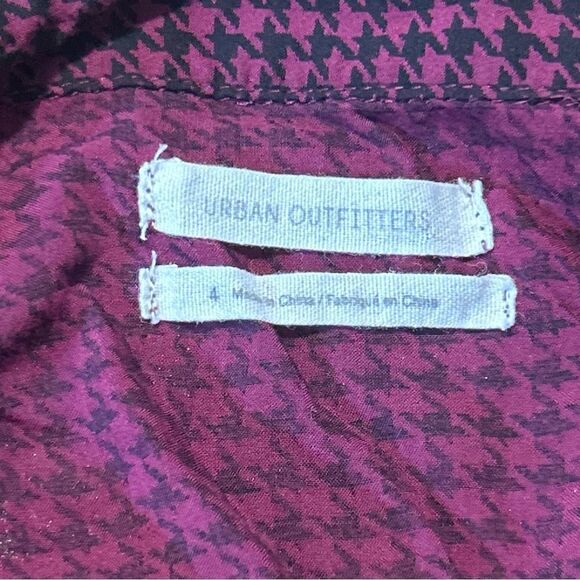 UO Bellina Button-Down Shirt Romper Wine Red Houndstooth 90s Retro Size 4 - Picture 10 of 12